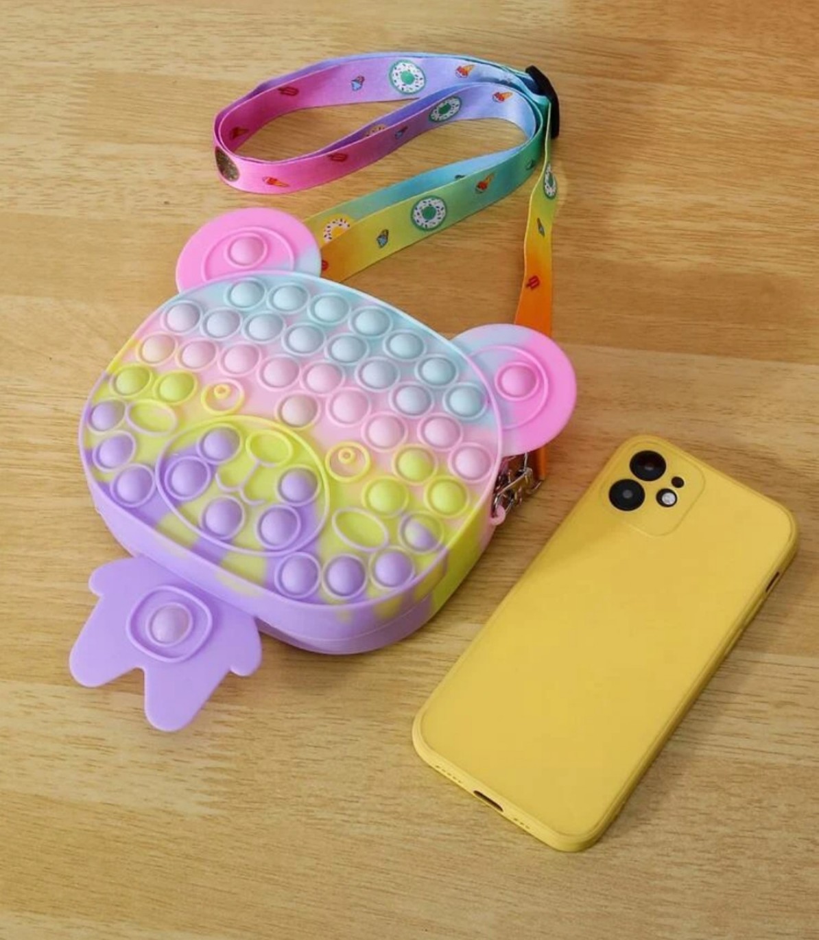 Túi đeo chéo POP IT size lớn hình thú bằng silicon