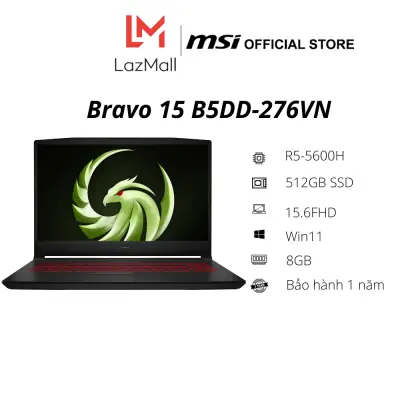 Laptop MSI Gaming Bravo 15 B5DD-276VN (R5-5600H/ 8GB/ 512GB SSD/ 15.6FHD, 60Hz/ RX5500M 4GB DDR6/ Win11/ Black) - Hàng Chính Hãng - Bảo hành 1 năm