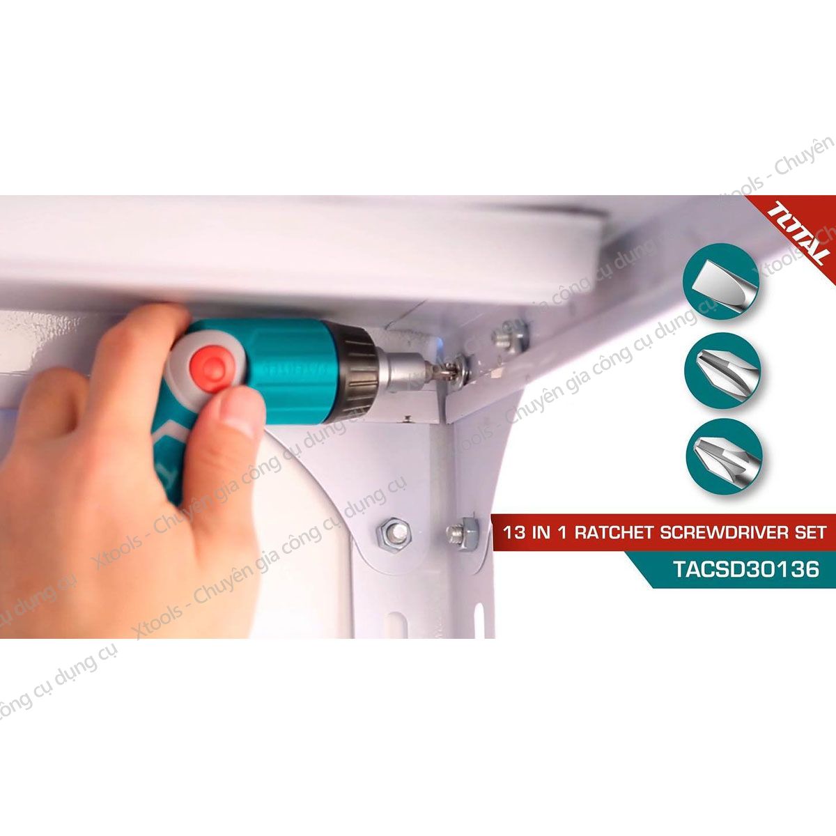 Bộ tua vít đa năng 13 chi tiết TOTAL TACSD30136 thiết kế thông minh. Bộ tuốc nơ vít gồm nhiều đầu khác nhau chống ăn mòn
