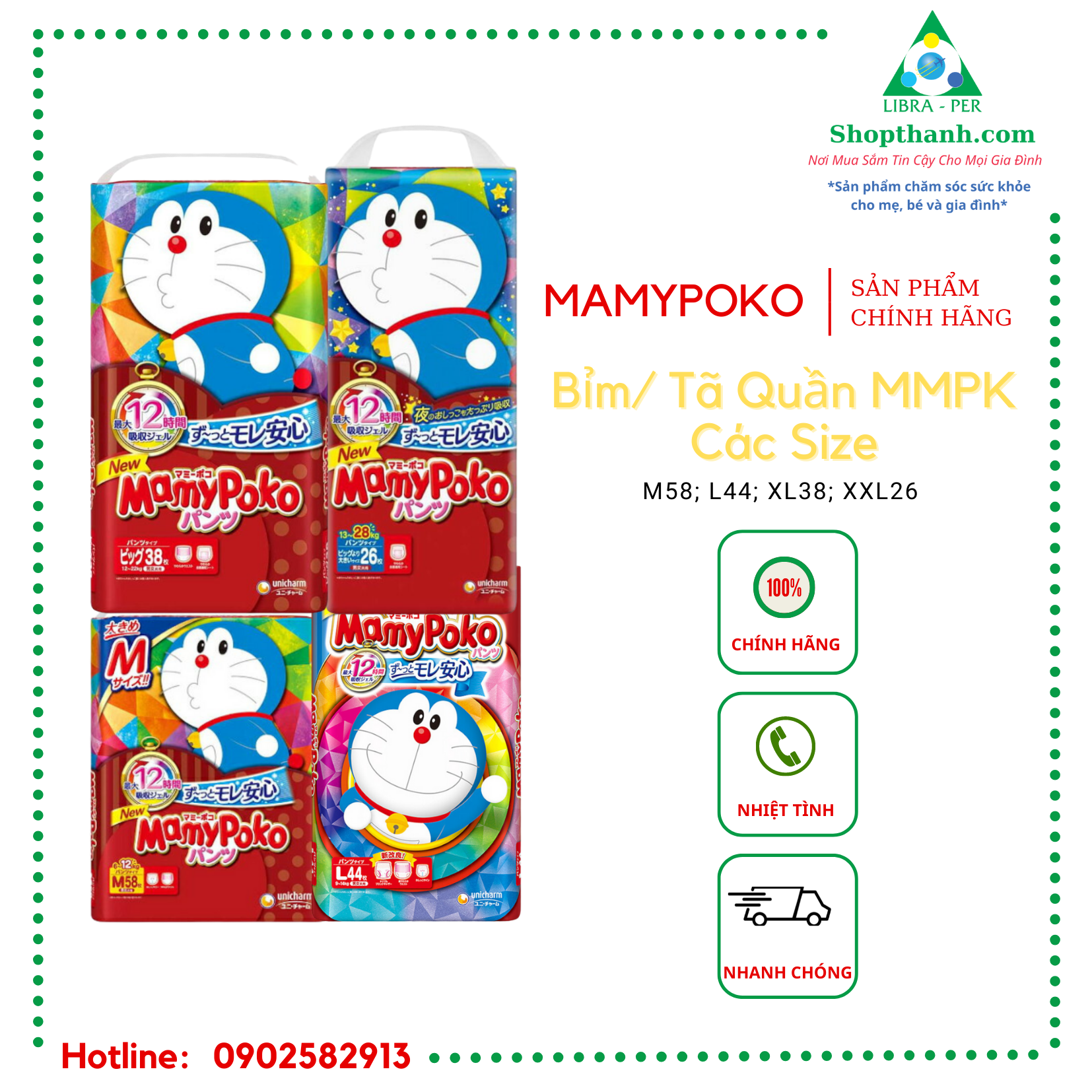Tã Quần Doraemon M58/L44/Xl38/Xxl26