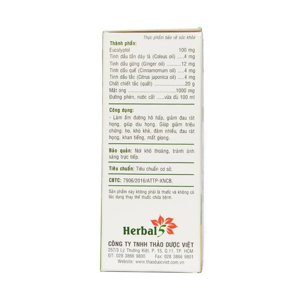 [HCM]Siro Ho Ong Vàng - chai 100Ml