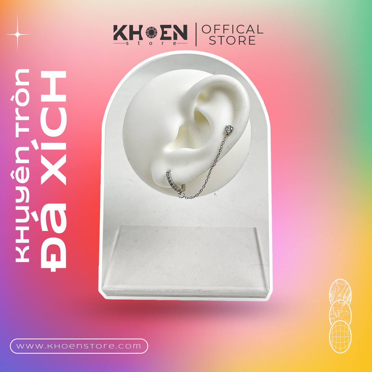 (1 Chiếc) Khuyên tròn đá xích - Zircon -Khoen Store