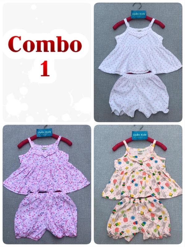 Nơi bán Combo 3 bộ dây vạt bèo dễ thương, mát mẻ cho bé gái 7-20kg - mẫu mới