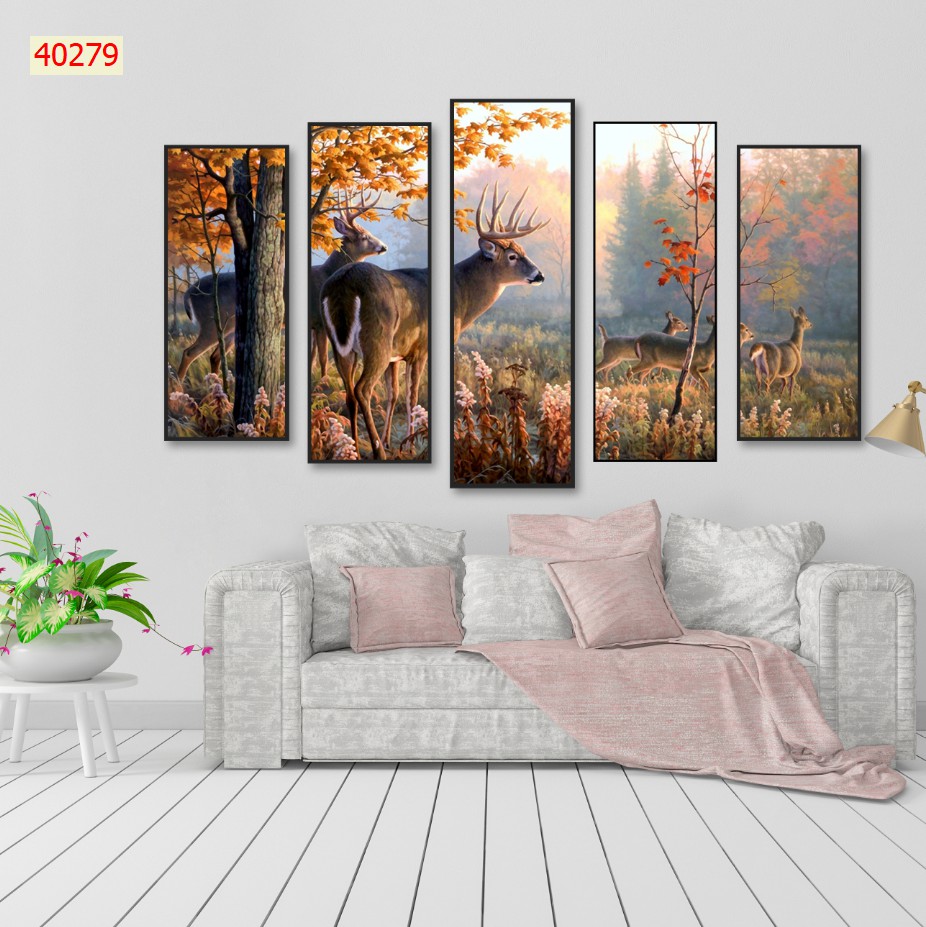 Tranh treo tường Phòng khách Hiện đại 5 tấm/Gỗ MDF Hàn Quốc chống ẩm mốc, mối mọt