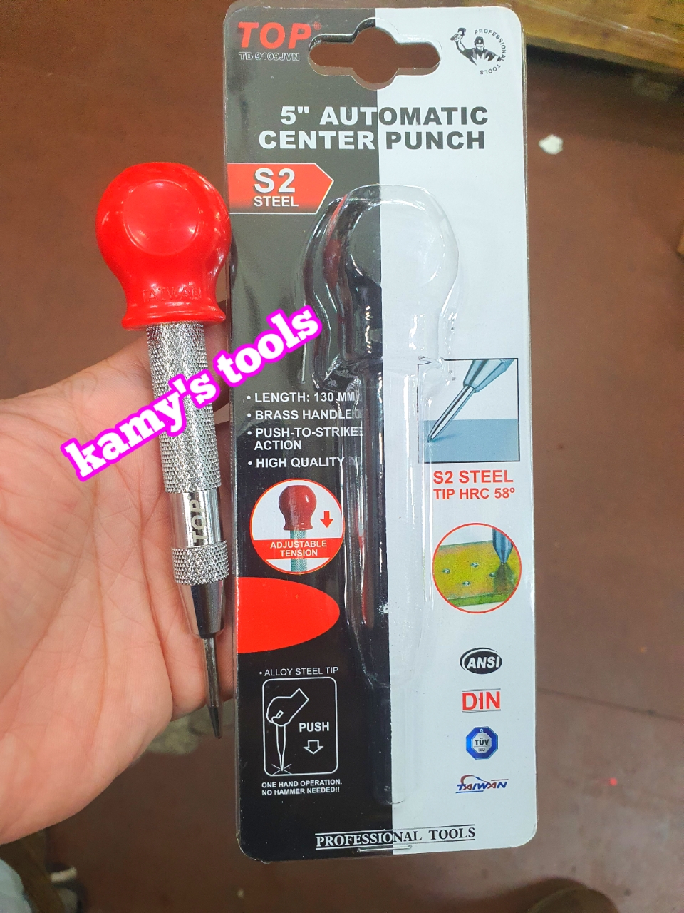 Đục bung tu lấy dấu tự động định vị đục lỗ lấy tâm thép s2 có mũ 5 inch 130mm tb-9109jvn