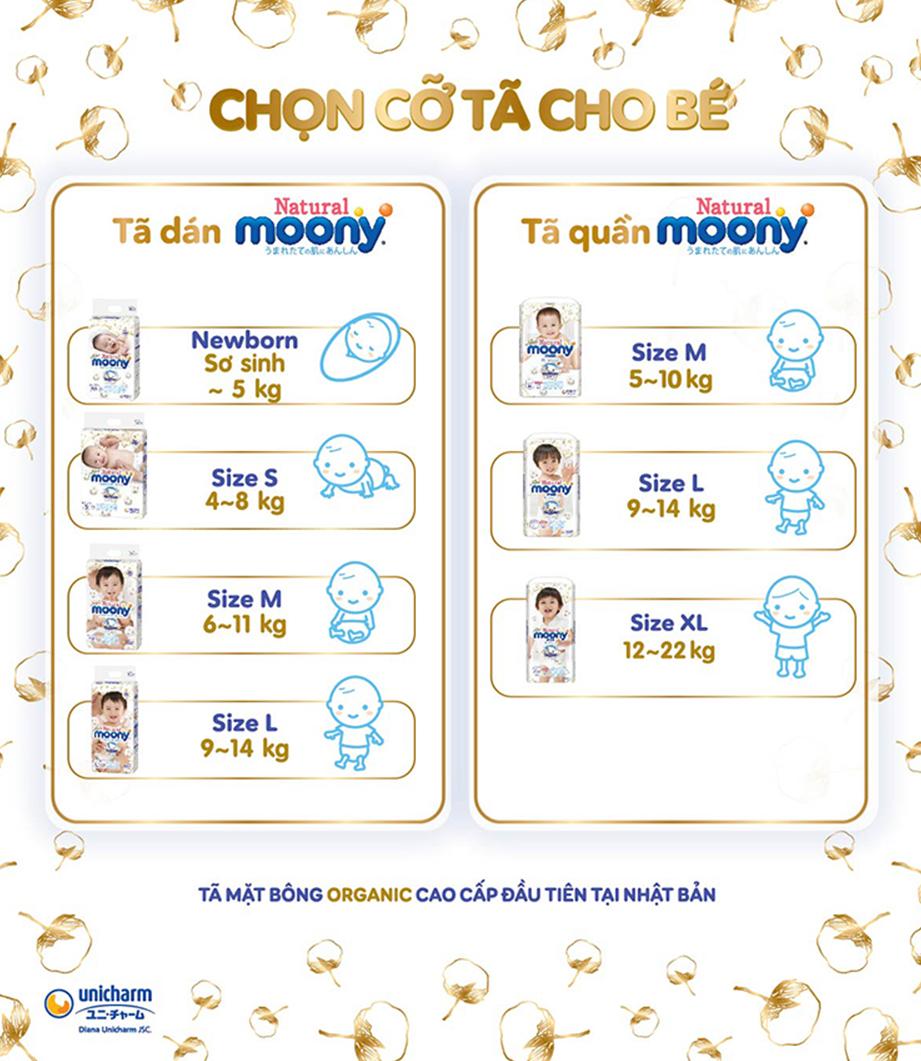 Tã Dán Moony Natural Bông Oragnic Nhập Khẩu M46