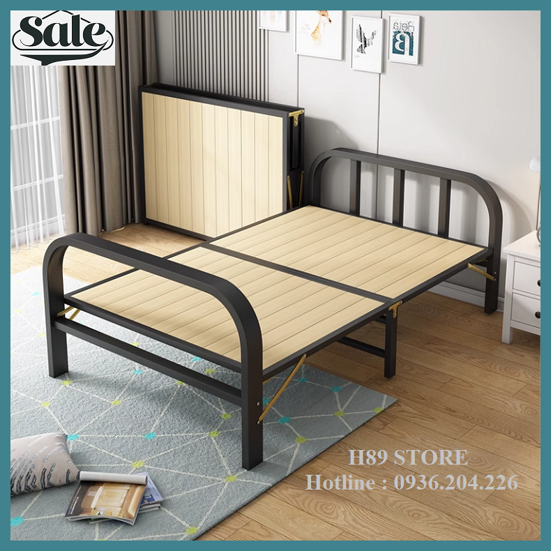 Giường ngủ gỗ thông xếp gọn tặng kèm đệm, có 5 loại kích thước chiều ngang tiện dụng