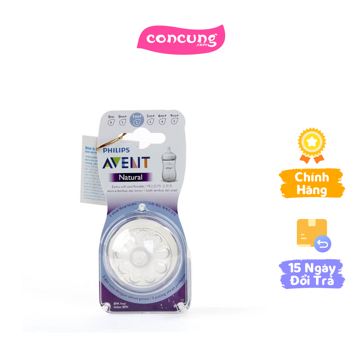 Vĩ 2 núm ty silicone Philips Avent mô phỏng tự nhiên