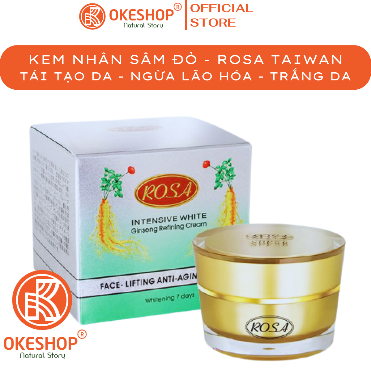KEM ROSA NHÂN SÂM ĐỎ - ROSA INTENSIVE WHITE GINSENG REFINING CREAM 20g - Chống Nhăn - Ngừa Lão Hóa - Phục Hồi Da - Cải Thiện Da Tối Màu