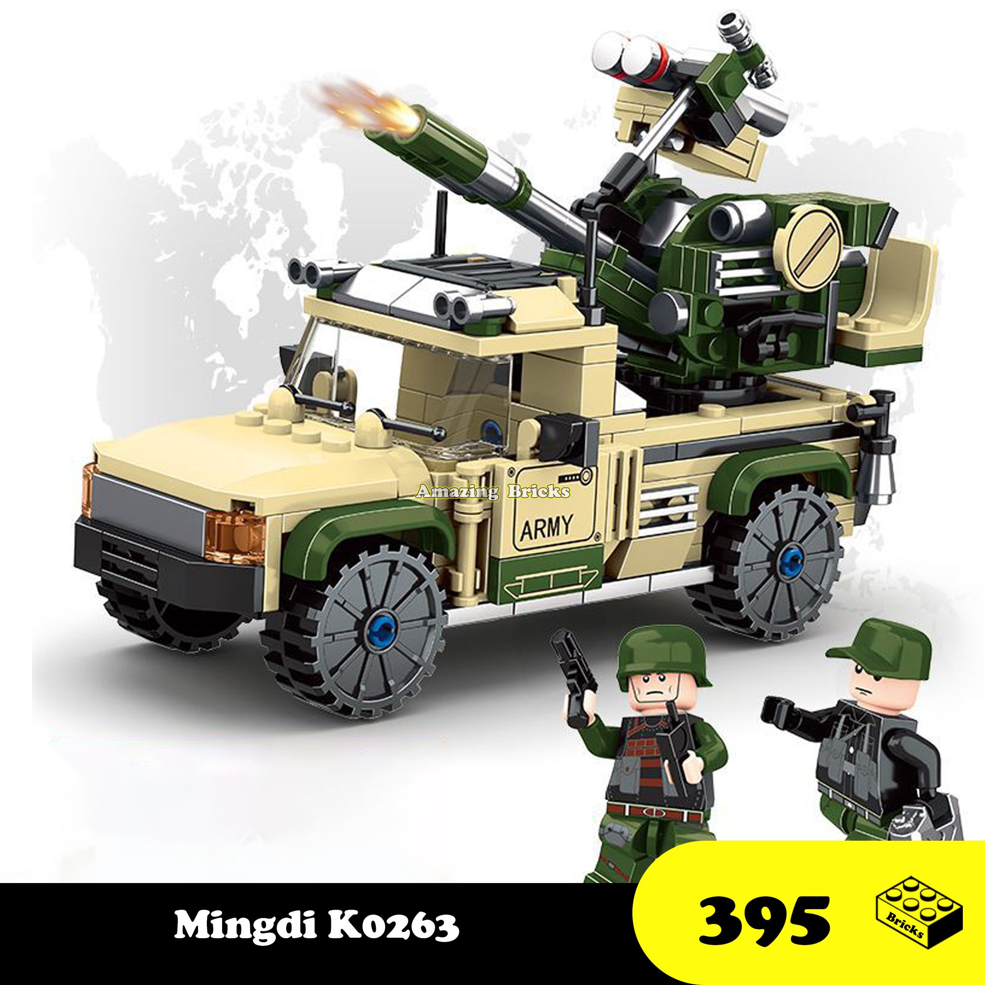 Đồ chơi Lắp ráp Xe Humvee Quân sự, Mingdi K0263 Heavy Weapons