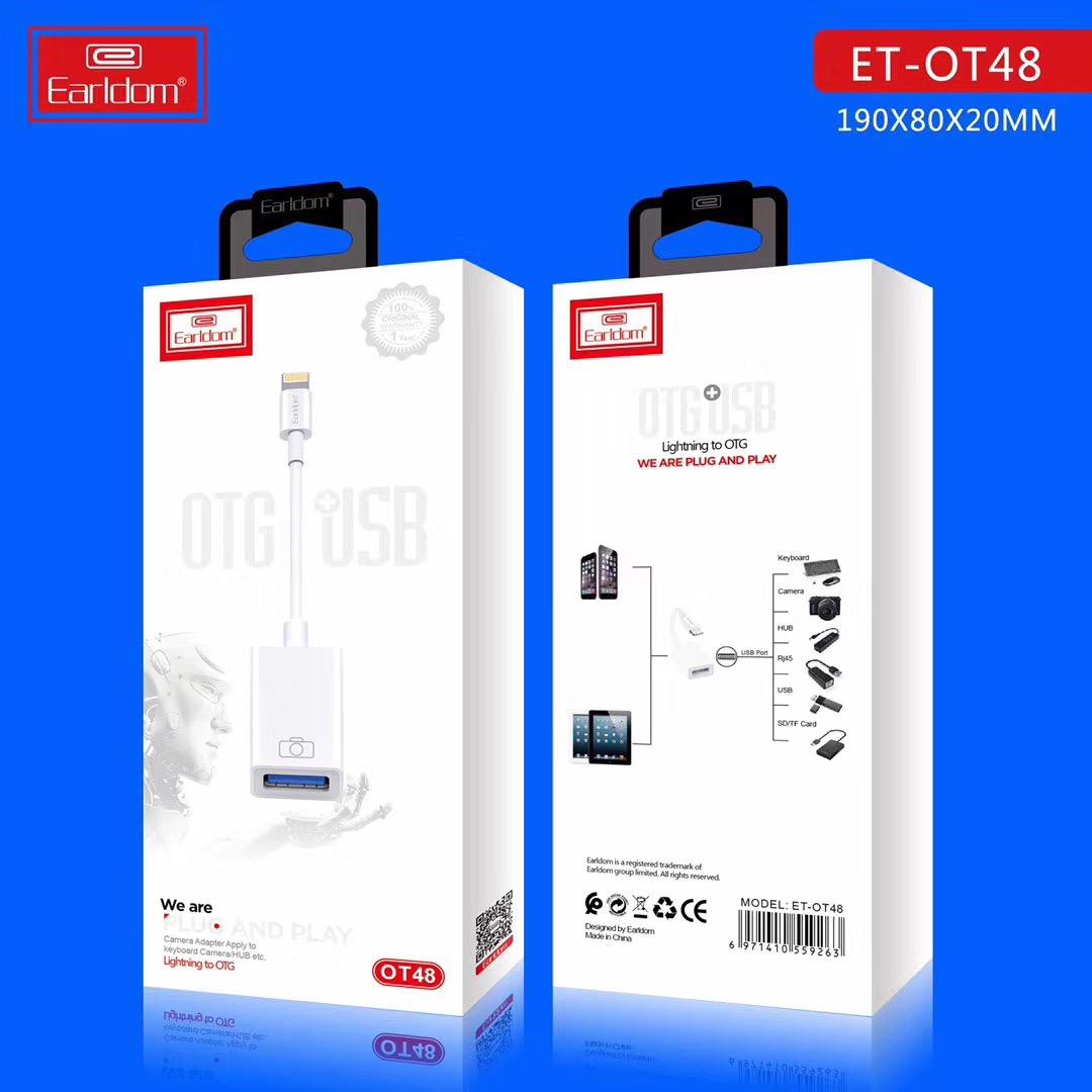 Rắc chuyển đổi Jack OTG cho Iphone, Ipad sang Usb Earldom OT48