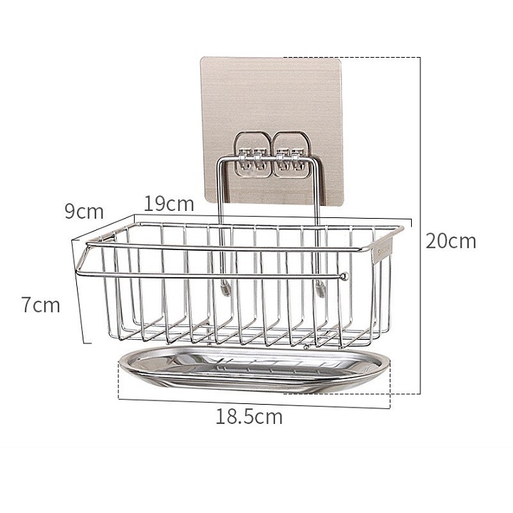 Giỏ inox đựng miếng rửa chén bát dán tường BH824