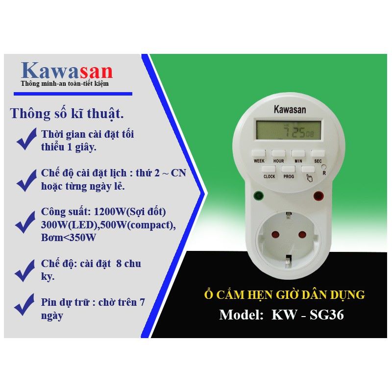 Ổ cắm hẹn giờ Kawasan SG36