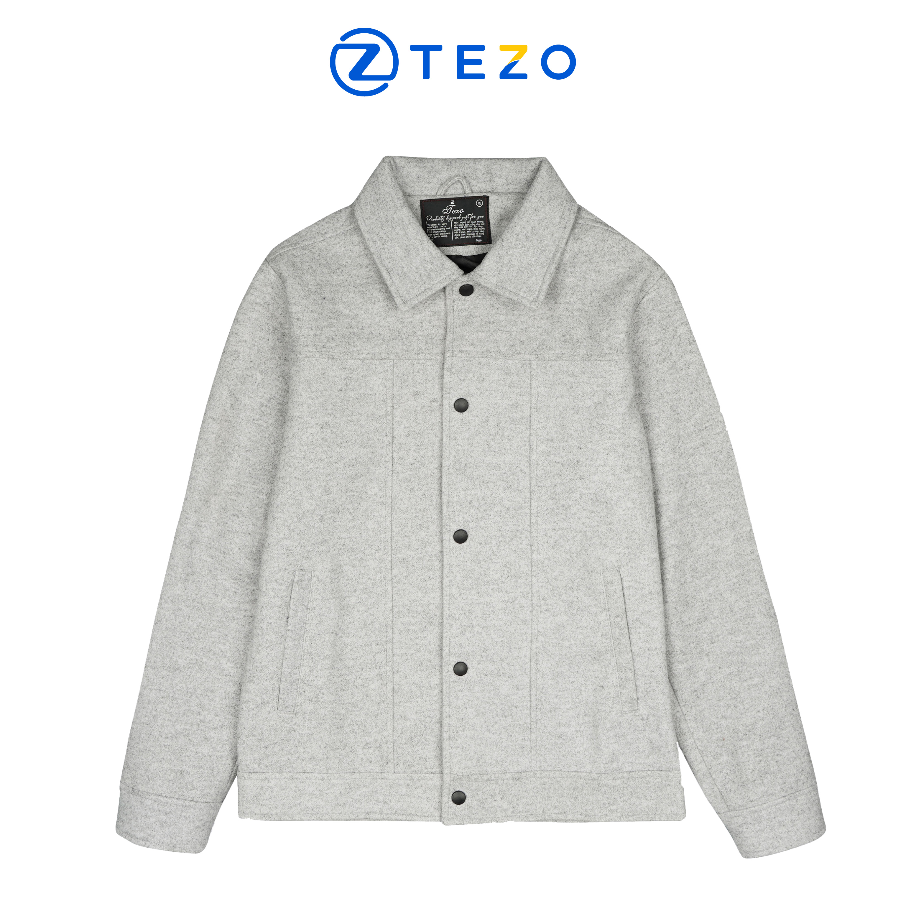 Áo dạ ép nam thiết kế cổ bẻ cao cấp hoạ tiết thêu tay áo Tezo, áo khoác nam, áo dạ nam cao cấp 22ADCT001