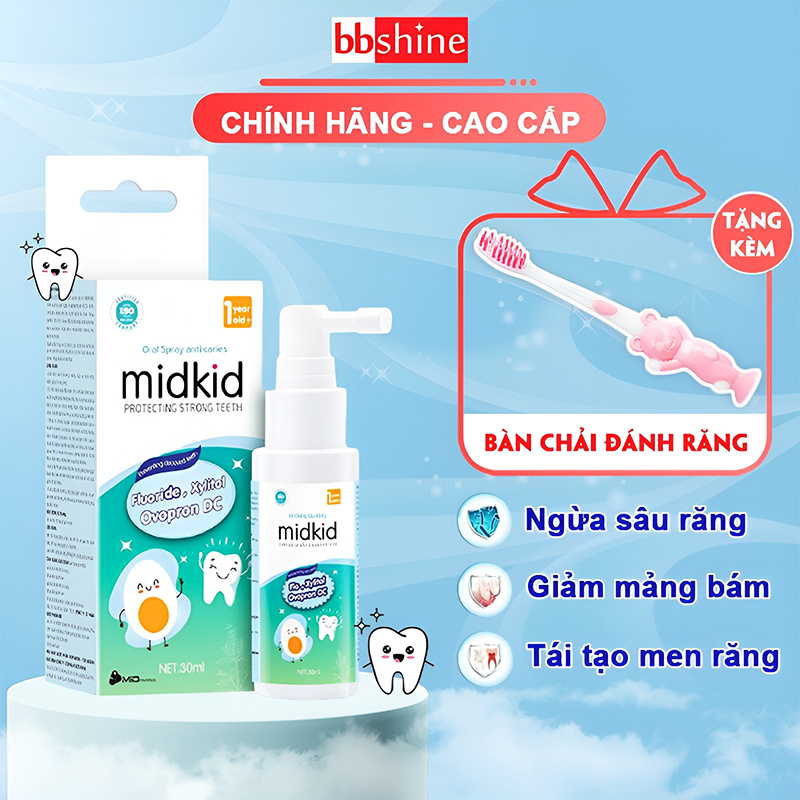 Xịt chống sâu răng cho bé Xịt chống sâu răng Midkid chính hãng an toàn dành cho bé (tặng kèm bàn chải đánh răng cho bé) BBShine – I018