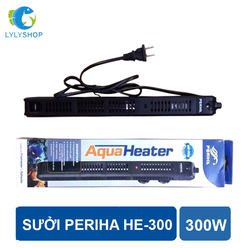 Máy sưởi bể cá 300W PERIHA HE-300 cao cấp, có bọc nhựa chống bỏng cá cho bể cá, hồ cá.