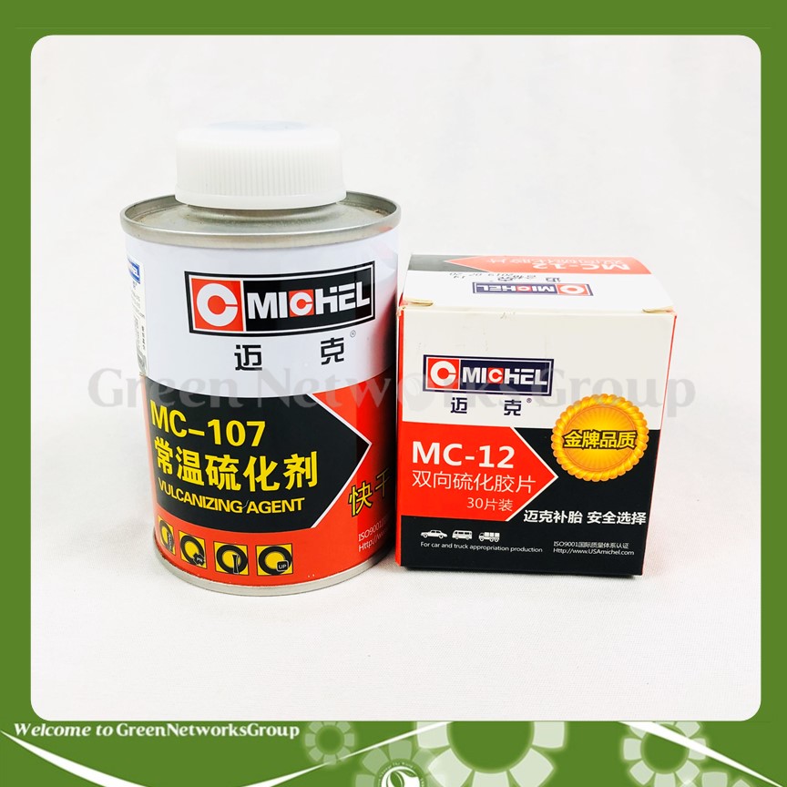 Bộ miếng dán MC-12(30 miếng) + keo cọ nước 150 ml dùng vá vỏ xe không ruột Michel Greennetworks