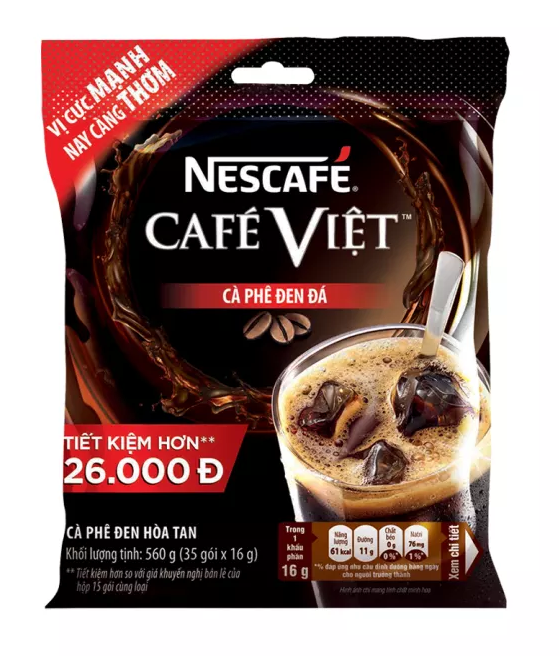 Cà phê việt đen đá Nescafe Việt bịch 35 gói x 16g