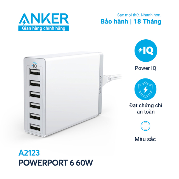 Sạc ANKER PowerPort 6 cổng PowerIQ 60W - A2123