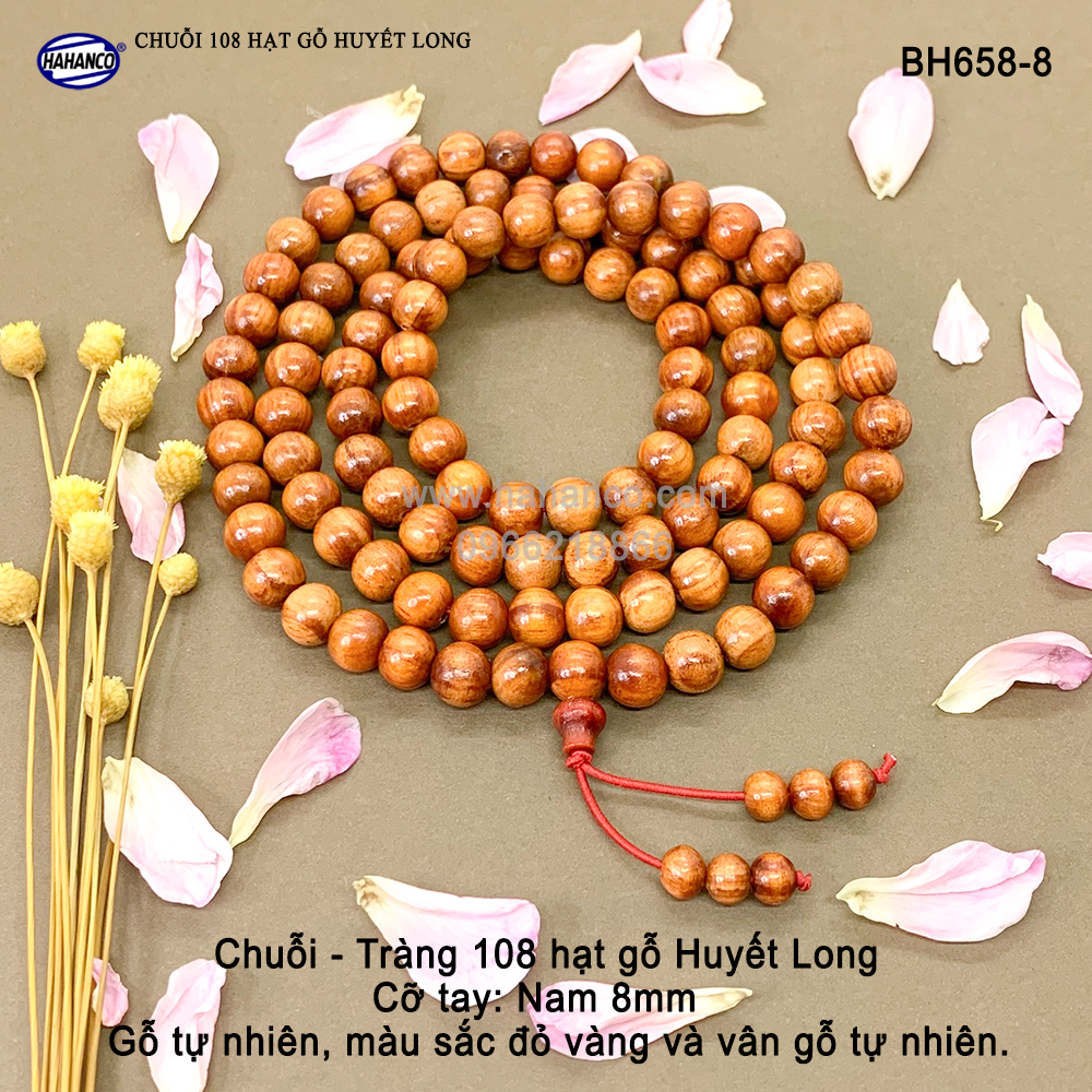 Tràng Gỗ Huyết Long Thấu Quang 108 hạt - Trừ T-à, Giảm tai ương - Đắc tài đắc lộc - Đủ size - BH658
