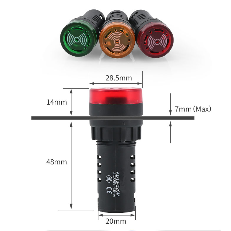 Đèn Báo Còi Phi 22mm AD16-22SM Đèn LED Có Còi 220V