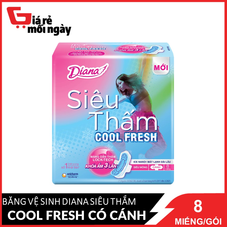 HCMBăng vệ sinh Diana Siêu thấm Cool Fresh 8 miếng gói