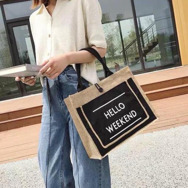 Túi cói hello weekend hàng đẹp dày dặn