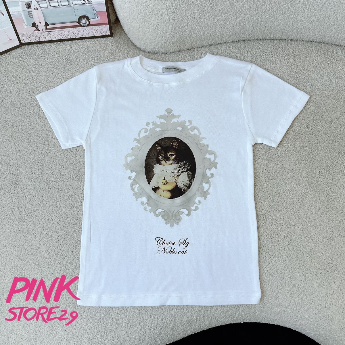 Áo thun baby tee pinkstore29 tay ngắn in hình mèo quý tộc a5865