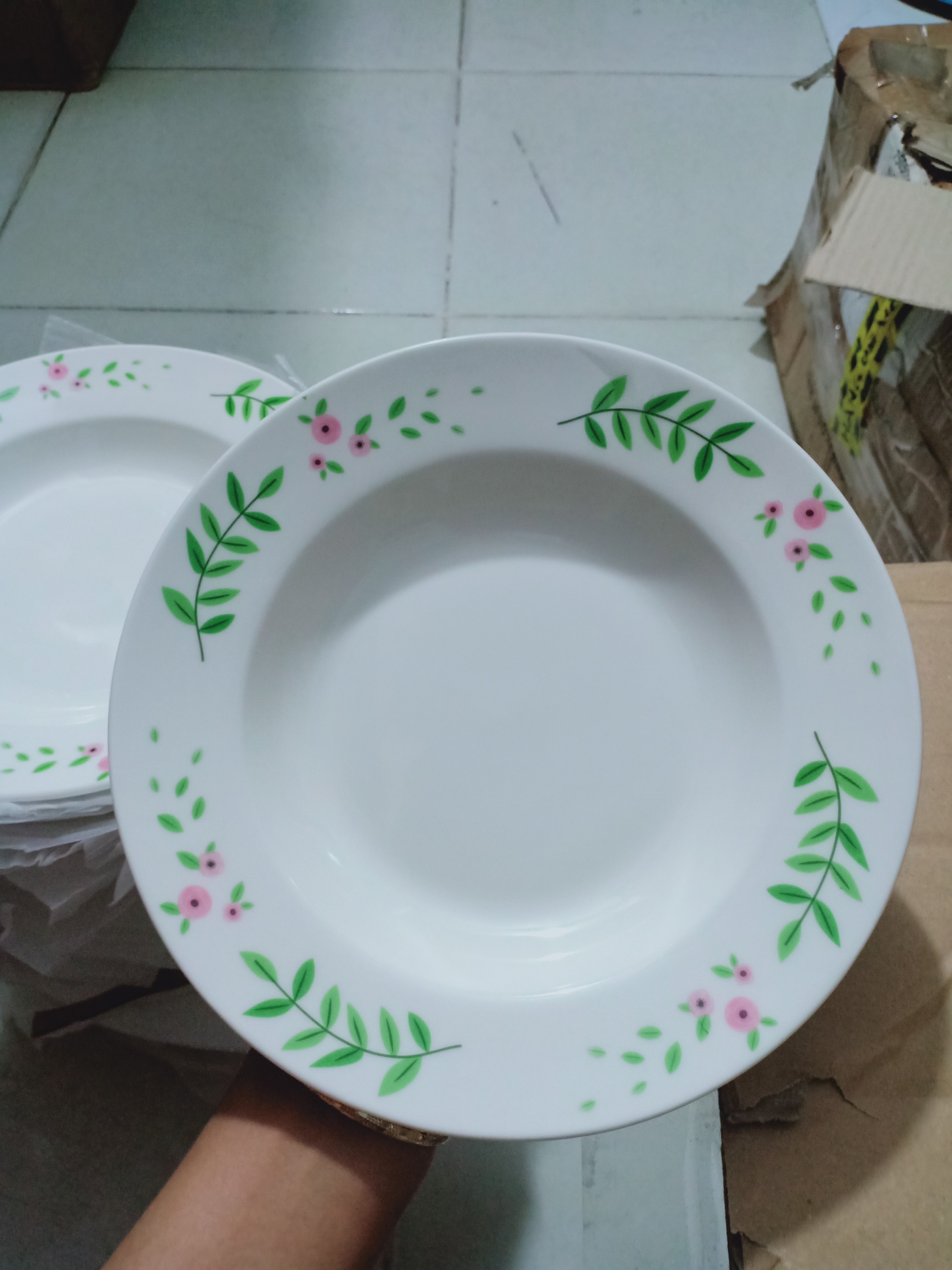 Combo 6 dĩa sứ cao cấp in hình viền hoa lá