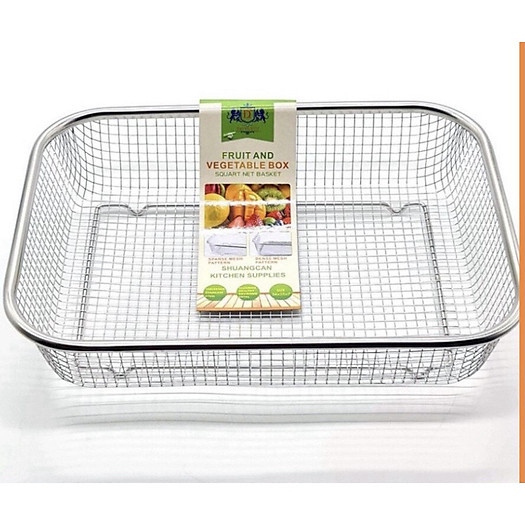Rổ lưới inox 304 đựng thức ăn chiên , ráo rau củ dày dặn sáng bóng cao cấp -rổ lưới inox