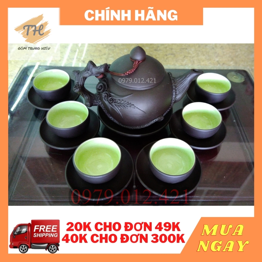 Bộ ấm chén Tử Sa Bát Tràng đắp nổi đen