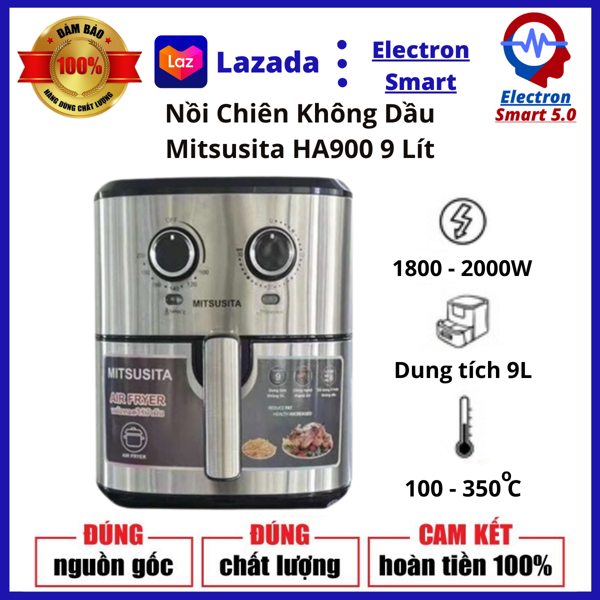 Nồi Chiên Không Dầu Mitsusita 9 Lít _ Nồi chiên không dầu 9 lít công suất lớn 1800W - 2000W, công nghệ Thái Lan tiết kiểm điện năng, chiên chân không làm chín thực phẩm 360 độ, nướng gà cả con, lỗi 1 đổi 1, bảo hành 12 tháng