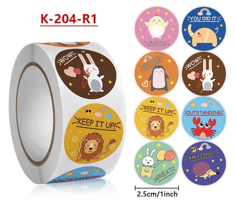 Cuộn 500 tem Sticker Khen thưởng hình thú cho bé - 2.5cm