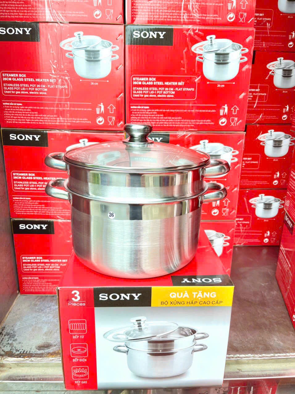 Bộ Xửng Hấp Sony 26cm - sử dụng được cả bếp từ