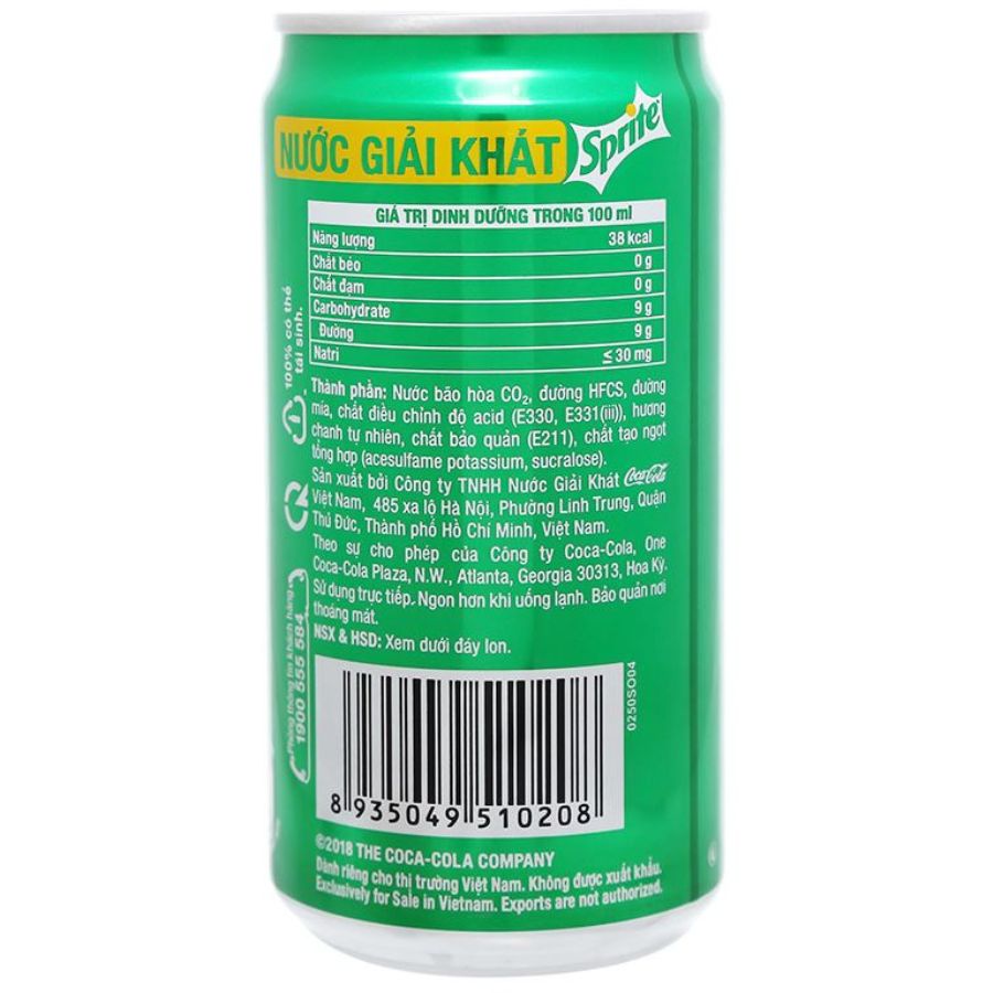 Nước ngọt có ga SPRITE chanh lon 235ml
