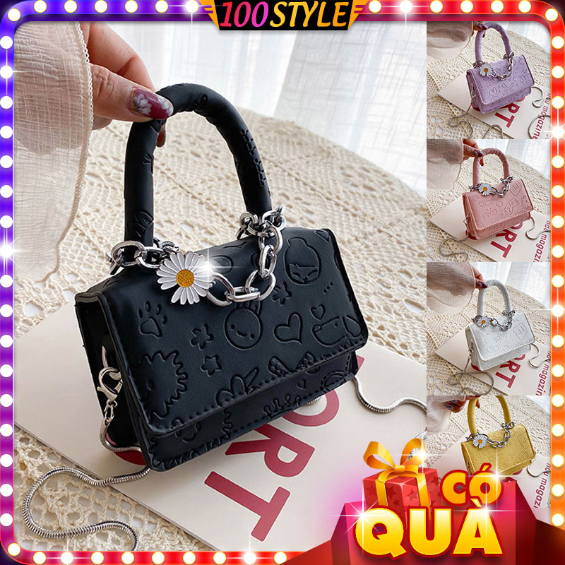 Túi mini phối xích hoa cúc vân da hình art - 100style