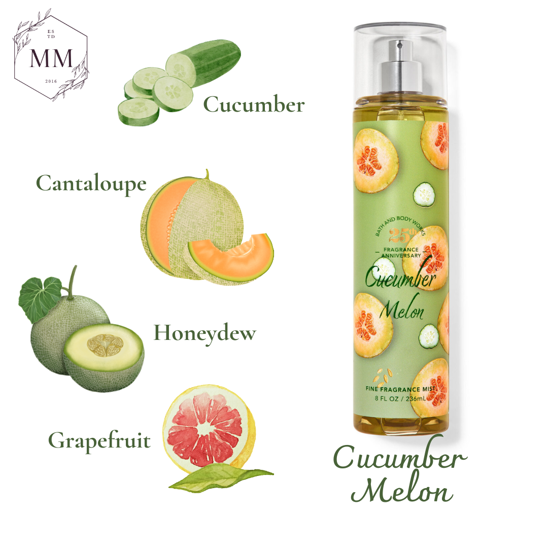 Bộ sản phẩm xịt thơm dưỡng thể toàn thân Bath & Body Works Body Mist Lotion Cucumber Melon fullsize 236ml