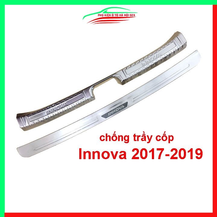 Ốp chống trầy cốp ô tô Innova 2017-2022 INOX cao cấp, ốp dán bậc cốp trong ngoài chống trầy xước, trang trí xe hơi