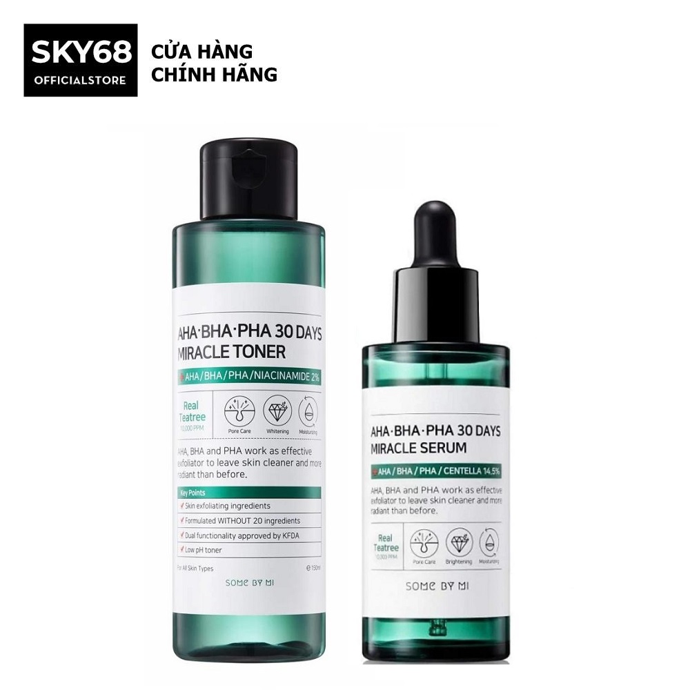 Combo Giảm Mụn Và Dưỡng Da 30 Ngày Some By Mi AHA-BHA-PHA 30 Days Miracle (Toner 150ml + Serum 50ml )