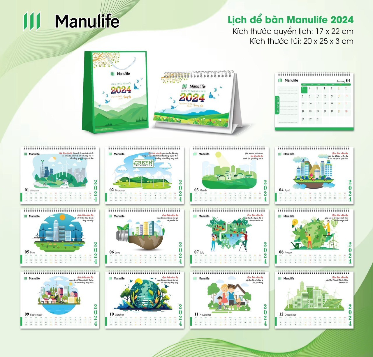 COMBO BỘ QUÀ TẶNG 4 MÓN MANULIFE SIÊU ĐẸP ( 1 LỊCH BÀN, 1 LỊCH TƯỜNG, 1 LỊCH BLOC VÀ 20 BAO LÌ XÌ MẪU NGẪU NHIÊN)