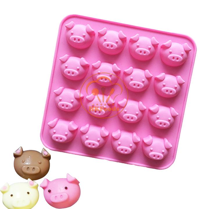 KHUÔN SILICON LÀM THẠCH RAU CÂU SOCOLA 16 HÌNH LỢN ỦN ỈN