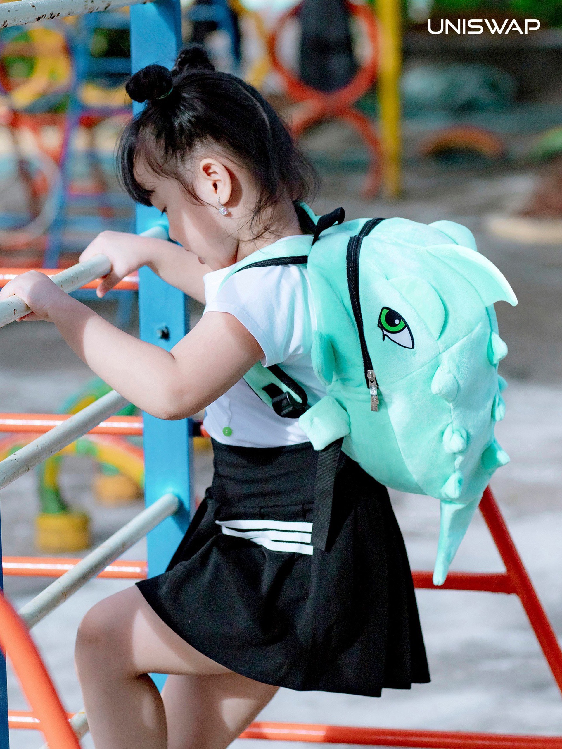 Balo khủng long mini size nhí vải nhung mịn êm màu xanh ngọc