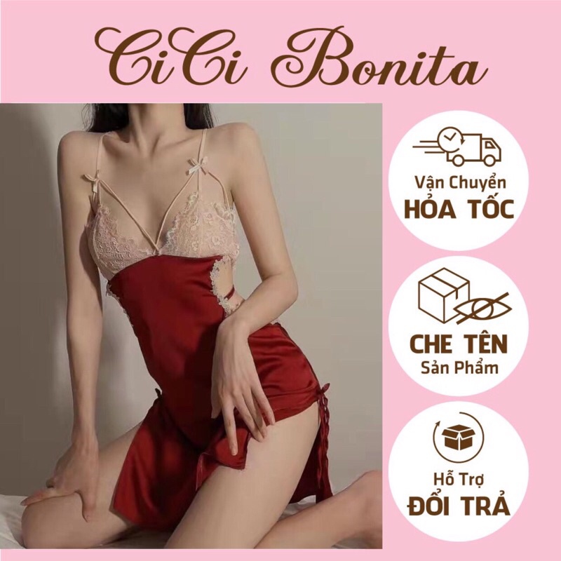 Đầm 2 Dây / Váy Ngủ Nữ Hở Lưng Thắt Dây Lụa Cao Cấp CV09