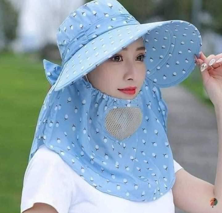 Nón - Mũ Chống Nắng Vành Rộng Kèm Khẩu Trang, Chất Liệu Cotton, Hàng 2 Lớp Tránh Tia UV Cực Tốt, TITM36