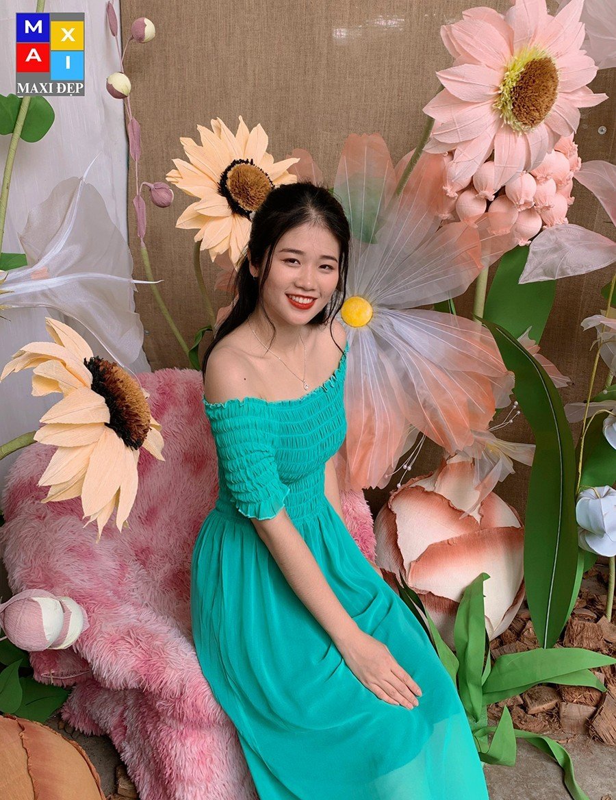 Váy maxi trễ vai - váy maxi trễ vai màu xanh bạc hà trẻ trung, siêu xinh - maxi đẹp
