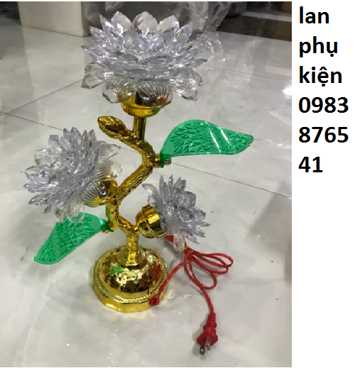 ĐÈN THỜ BA BÔNG SEN ĐỔI MÀU (1 CÁI)