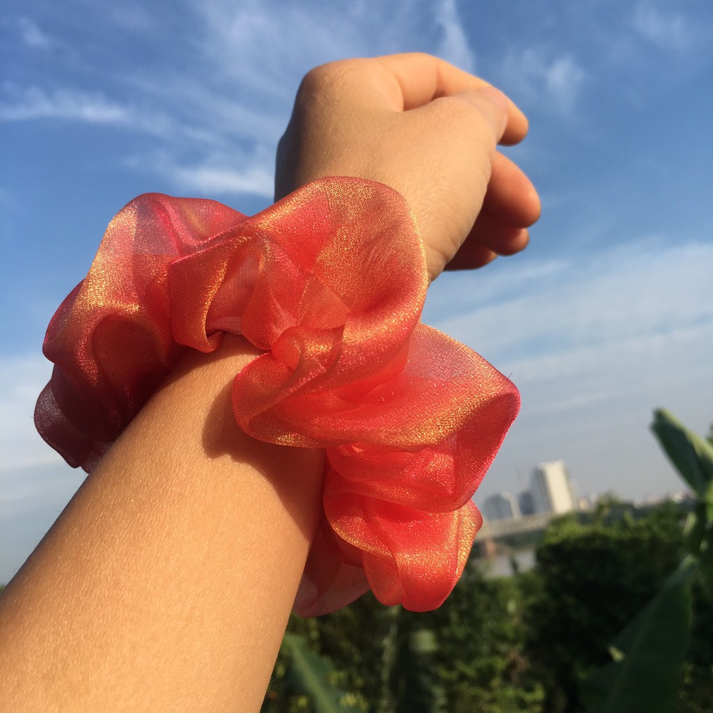 {Ảnh Thật} Cột Tóc Vải Scrunchies Von Lụa Ánh Kim Mềm Xịn
