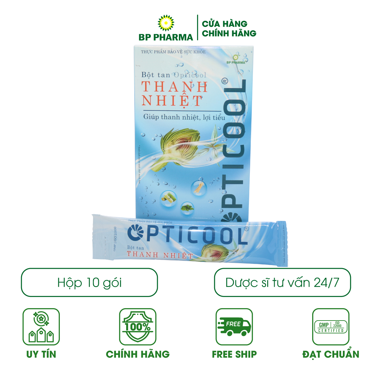 Bột sủi thanh nhiệt opticool liver detox bổ sung vitamin, khoáng chất, hỗ trợ chức năng gan - hộp 10 gói