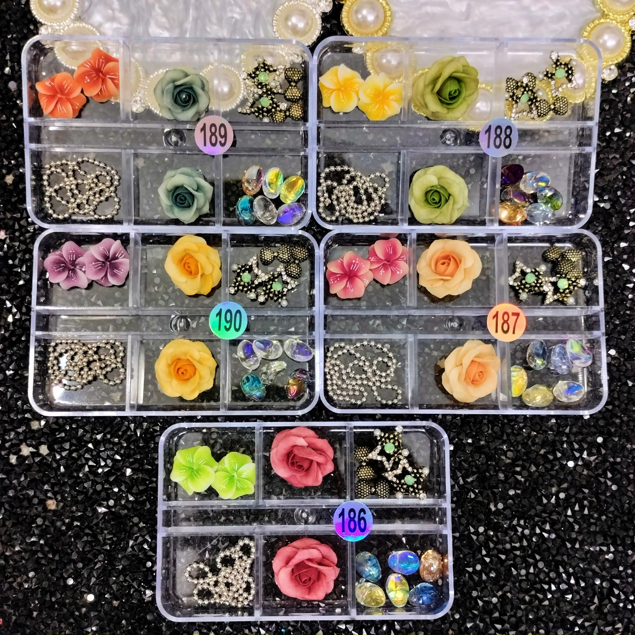 Set Charm Mix Hoa Bột Phụ Kiện Trang Trí Móng