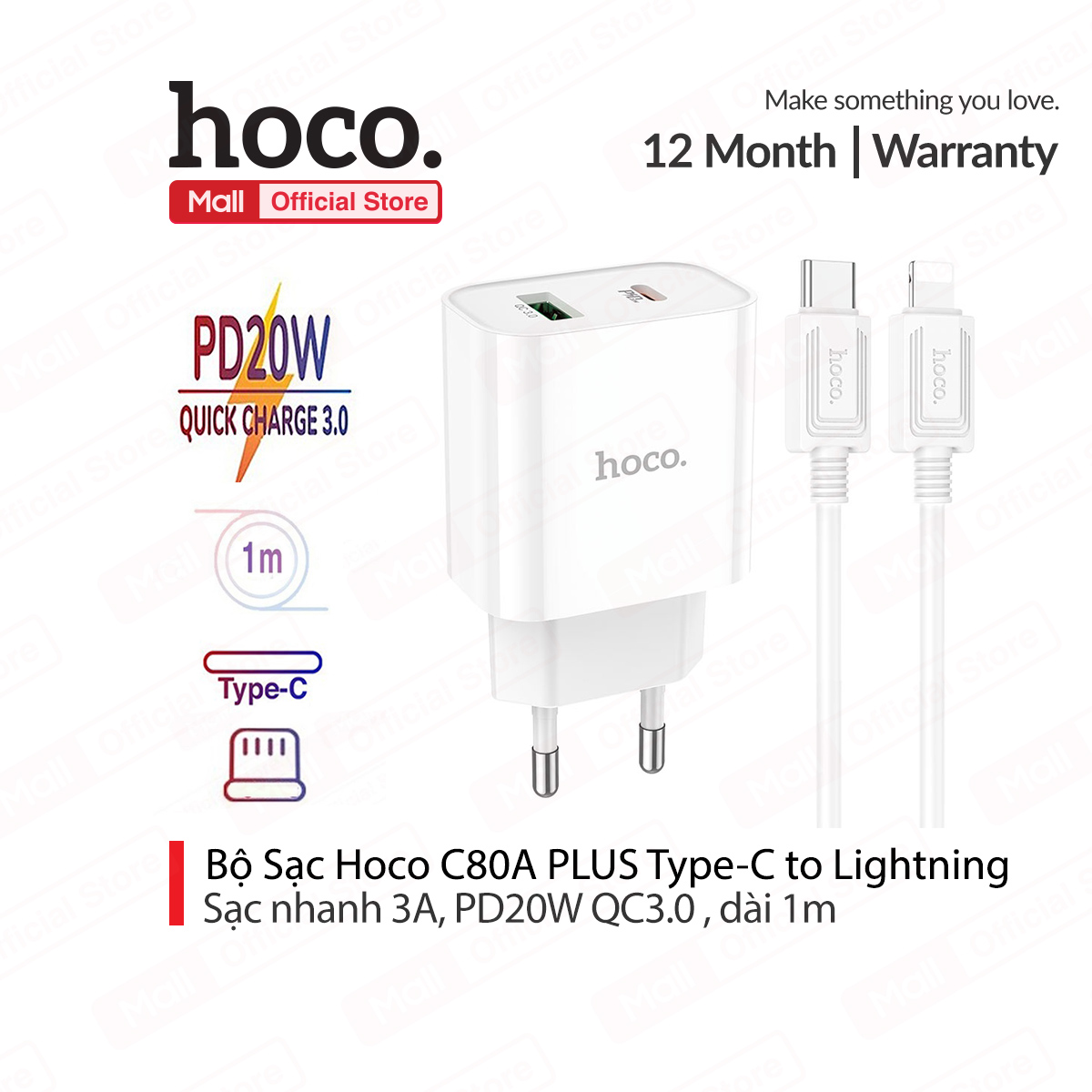Bộ sạc nhanh hoco c80a plus pd 20w 2 cổng sạc nhanh 3a